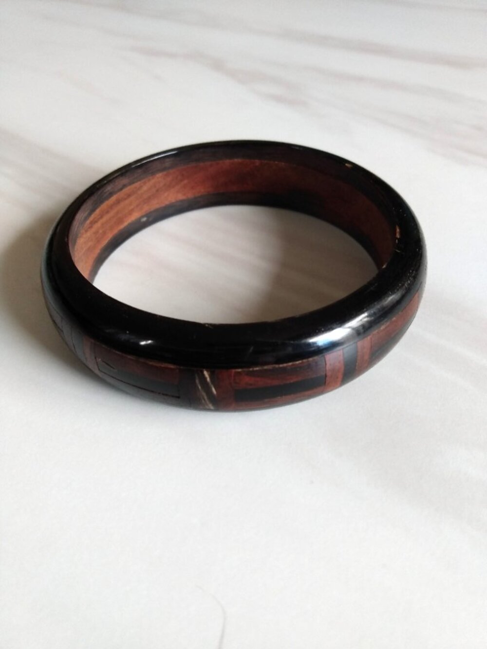 Vintage Wood Inlaid Bangle Bracelet Marquetry Jewelry - Picture 5 of 14